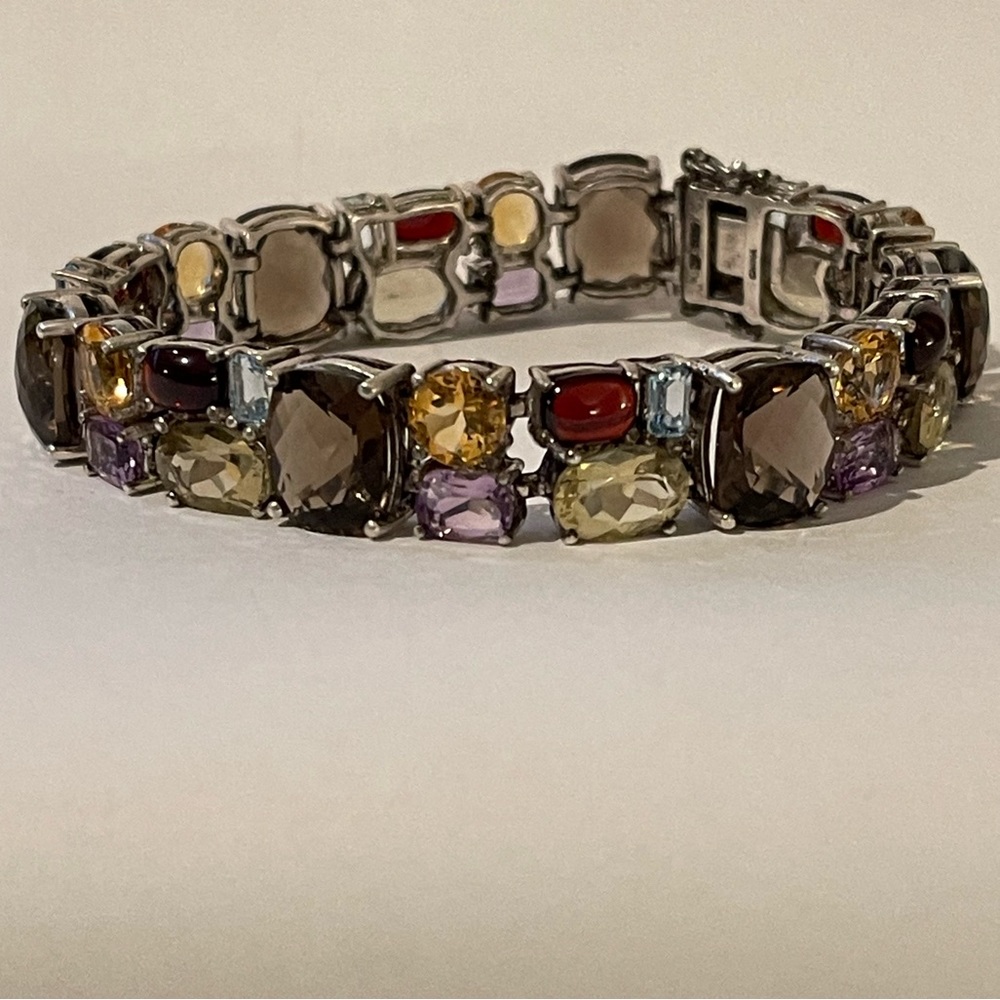 Multi Gemstone Heavy Solid Sterling Silver Bracel… - image 7